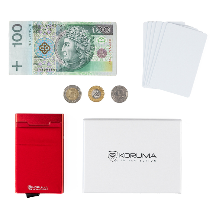 Portofel din aluminiu cu glisiere pentru carduri și protecție pentru carduri de proximitate (roșu)