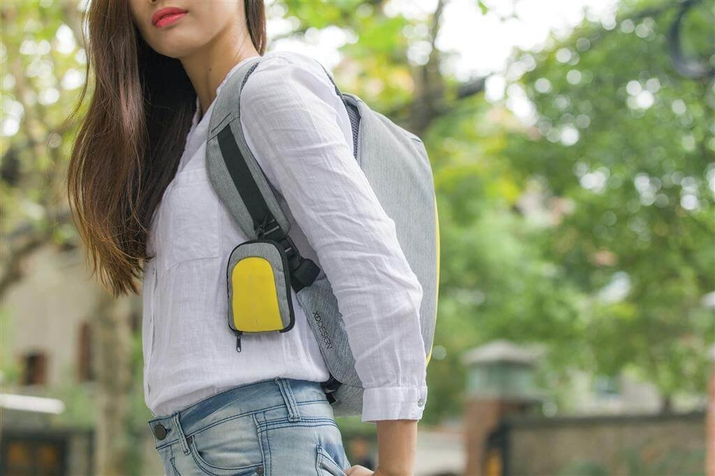 Rucsac anti-furt pentru laptop și tabletă Bobby Compact (gri-galben)