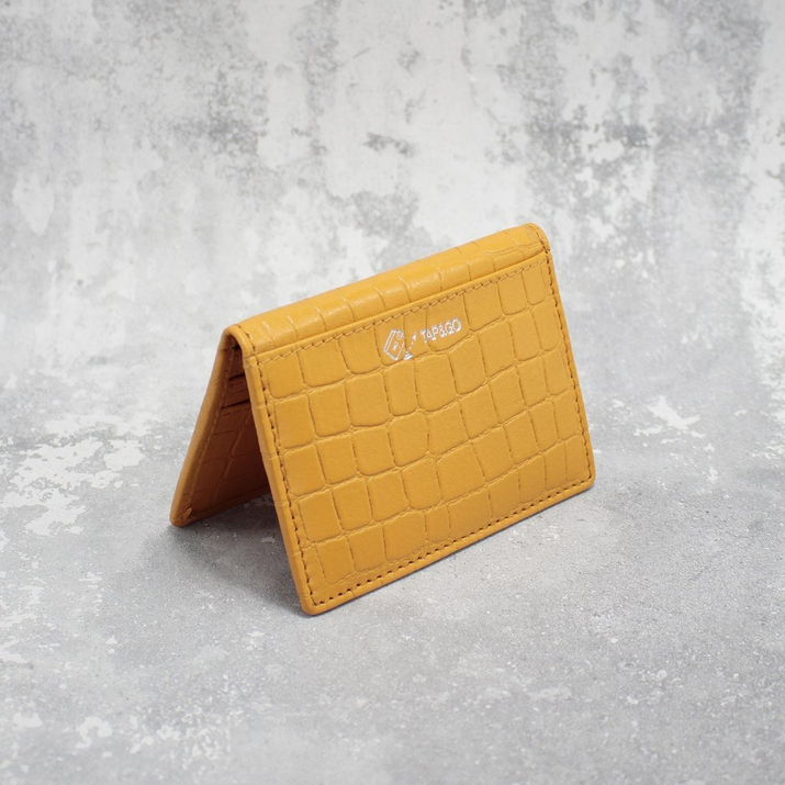 Portofel mic din piele pentru carduri de credit RFID (Galben, Croco)