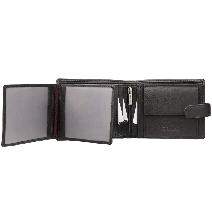 Portofel Bărbătesc din Piele Naturală cu Închidere, Protecție RFID, pentru Carduri Contactless și Monede (Maro Întunecat)