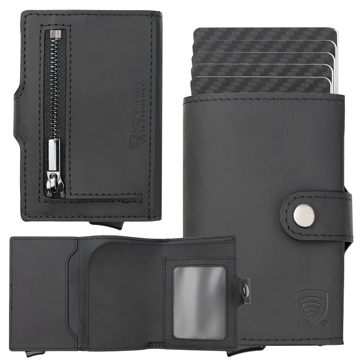 Portofel din piele pentru bărbați cu husă din aluminiu (negru)