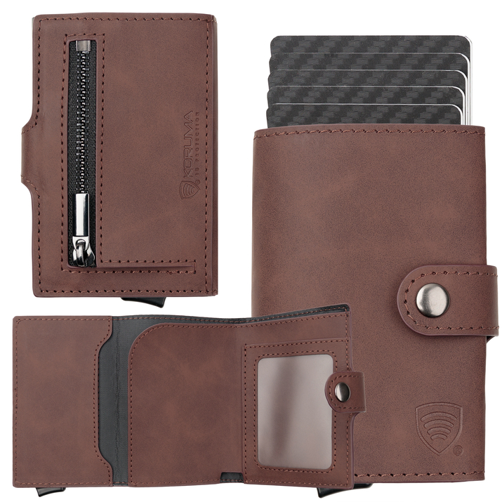 Portofel din piele pentru bărbați cu husă din aluminiu (negru)