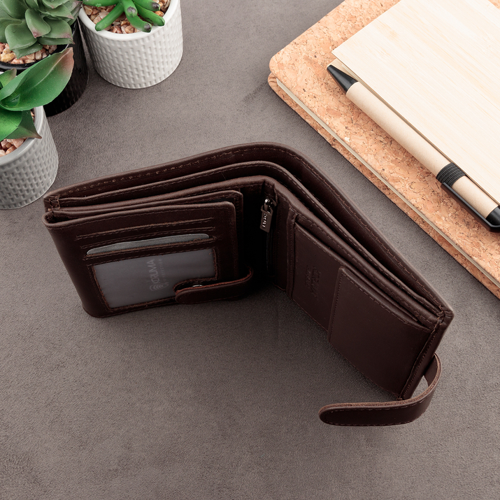 Portofel Bărbătesc din Piele Naturală cu Protecție RFID pentru Carduri și Monede (maro)