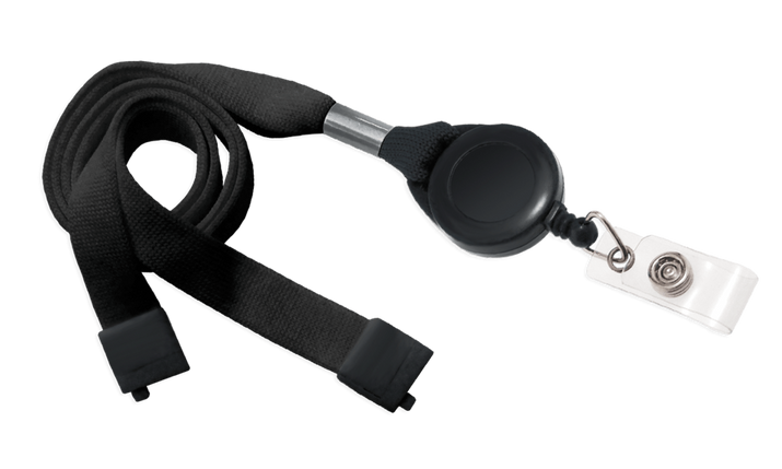 Insignă cu cordon retractabil - Fermoar de securitate - Culoare negru