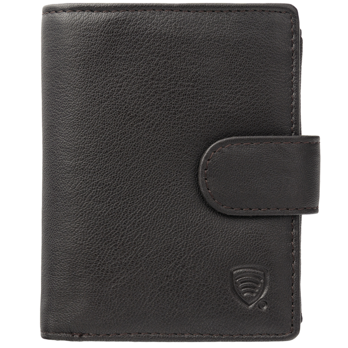 Portofel Bărbați Piele Naturală pentru Carduri și Monede cu Protecție RFID BLOCK (Maro Întunecat)