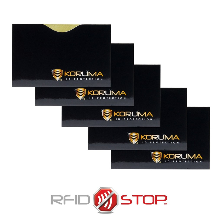  Suport pentru carduri de proximitate - Koruma (orizontal, negru, logo auriu) set de 5 bucăți.