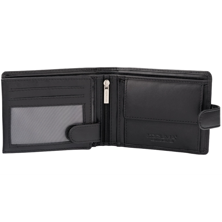 Portofel Bărbătesc din Piele Naturală cu Protecție RFID pentru Carduri Contactless și Monede (Negru)