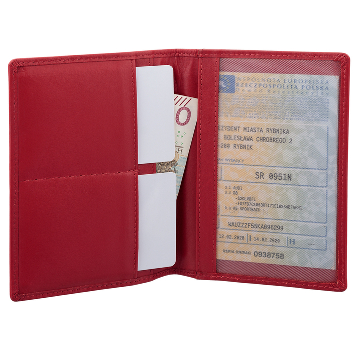 Husă din piele RFID pentru documente și înmatricularea vehiculelor (roșu)