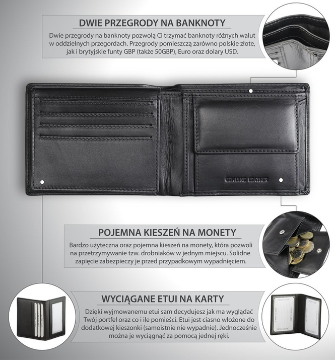 Portofel 3 în 1 antifurt pentru tineri cu protecție RFID BLOCK (negru)