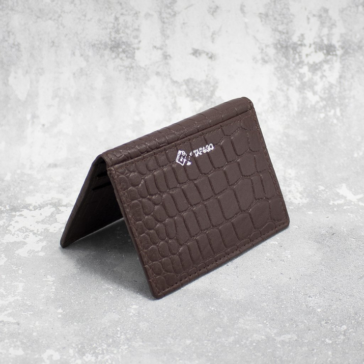 Portofel mic din piele pentru carduri de credit RFID (maro, Croco)