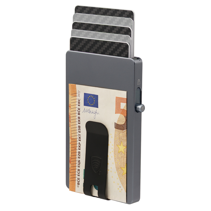 Cutie pentru carduri din aluminiu cu magsafe și clip pentru notițe (negru)