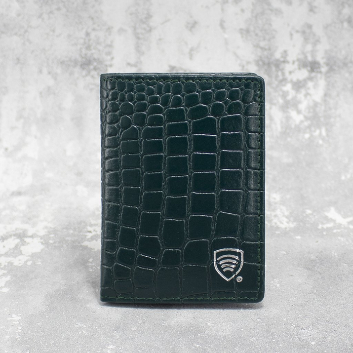 Portofel mic din piele pentru carduri de credit RFID (Verde, Croco)