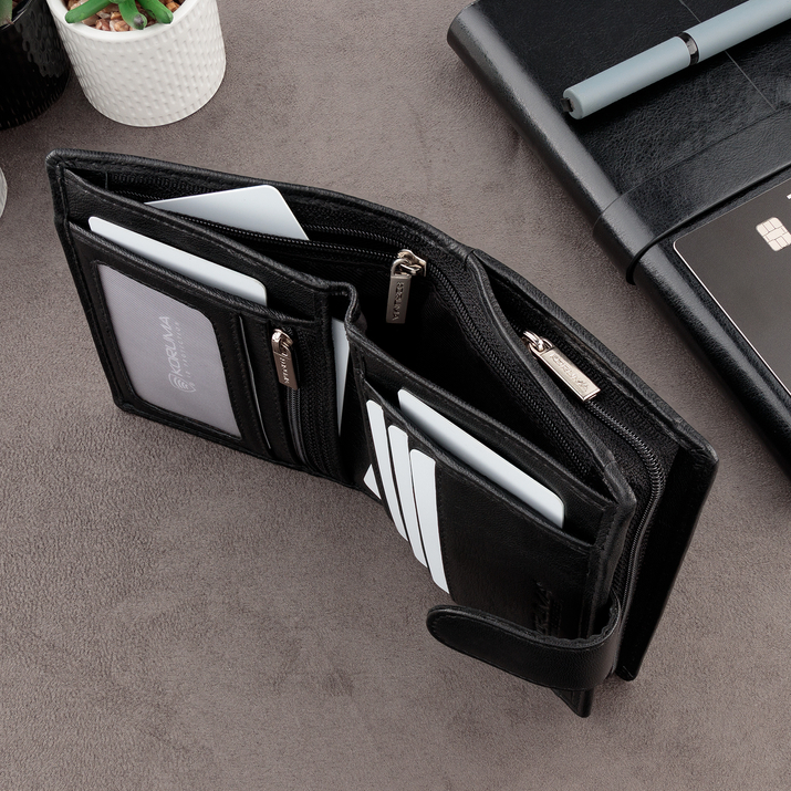 Portofel din piele pentru bărbați cu protecție RFID BLOCK (negru)