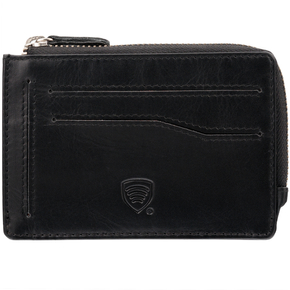 Portofel mic cu fermoar pentru carduri din piele (negru)