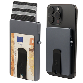 Cutie pentru carduri din aluminiu cu magsafe și clip pentru notițe (negru)