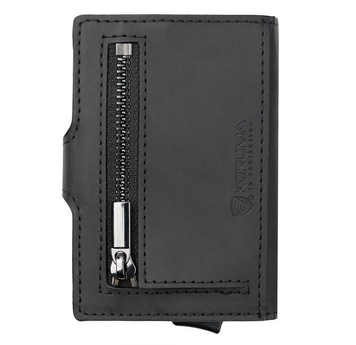 Portofel din piele pentru bărbați cu husă din aluminiu (negru)