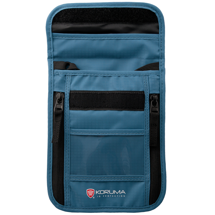 Pungă De Gât Antifurt Cu Protecție RFID STOP™ - Siguranța Documentelor Tale (Albastru)