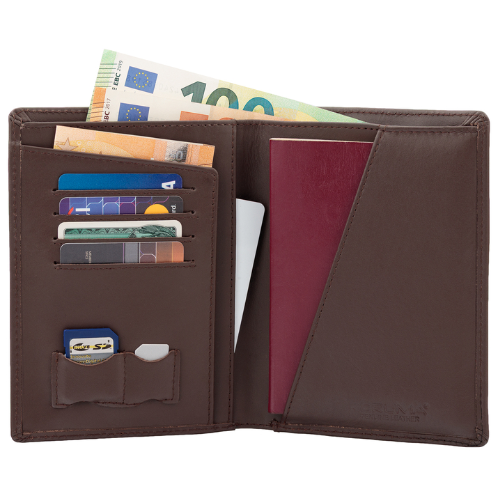 Portofel de călătorie din piele pentru carduri de proximitate și pașaport biometric (maro)