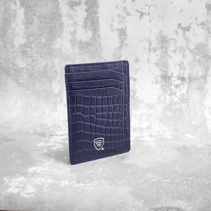 Card de proximitate RFID din piele (albastru marin, Croco)