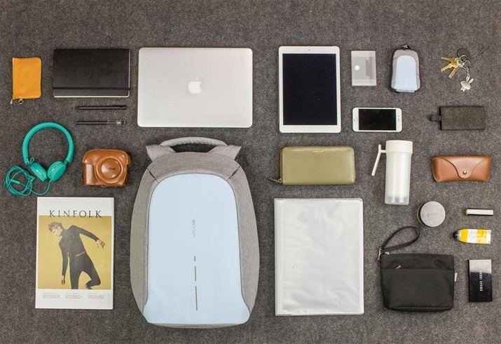 Rucsac anti-furt pentru laptop și tabletă Bobby Compact (gri-albastru)