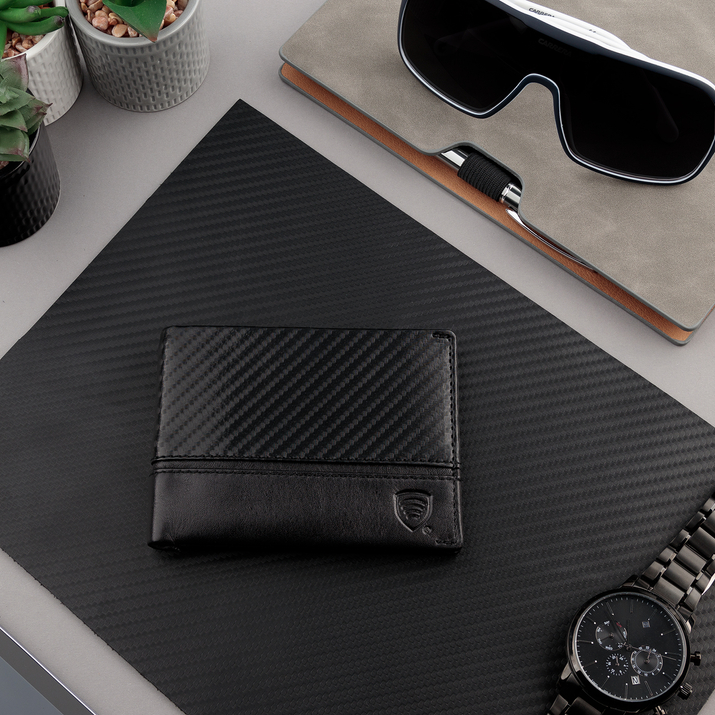 Portofel din piele SLIM pentru bărbați (negru, carbon)