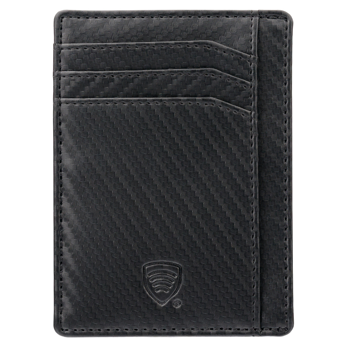 Husă subțire din piele pentru carduri de proximitate RFID (negru, carbon)