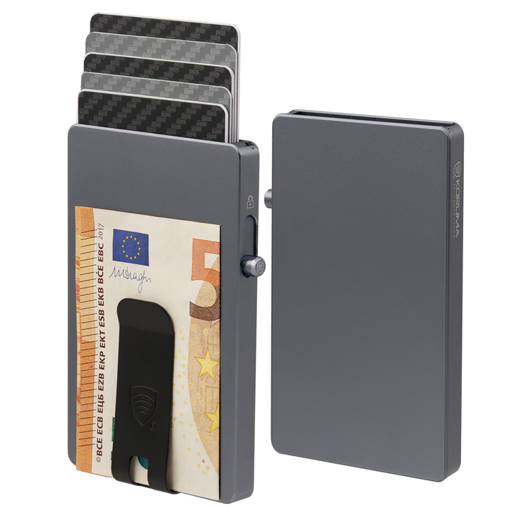 Portofel de carduri din aluminiu cu clip pentru bancnote (negru)