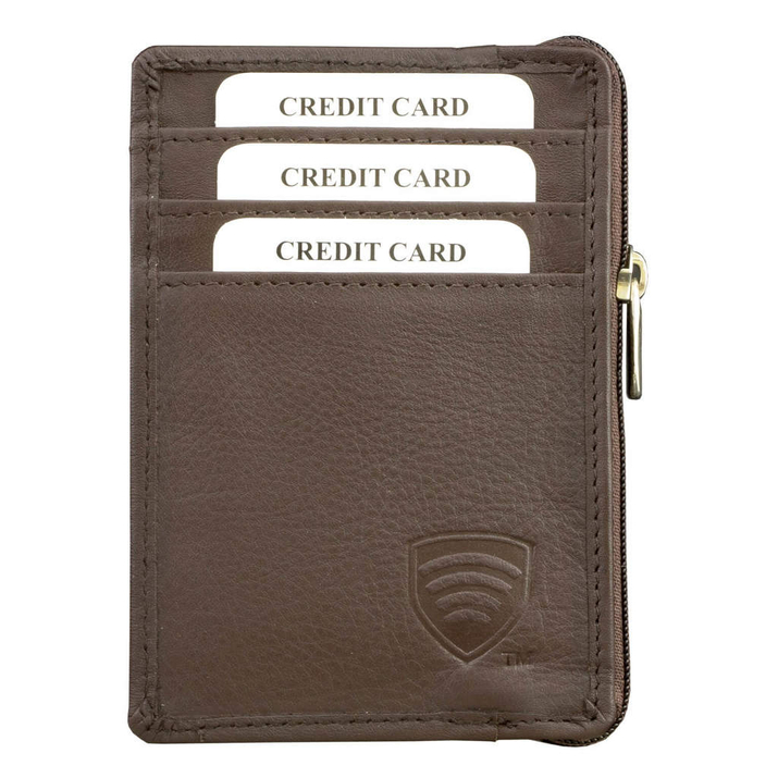 Portofel mic cu fermoar pentru carduri din piele (maro)