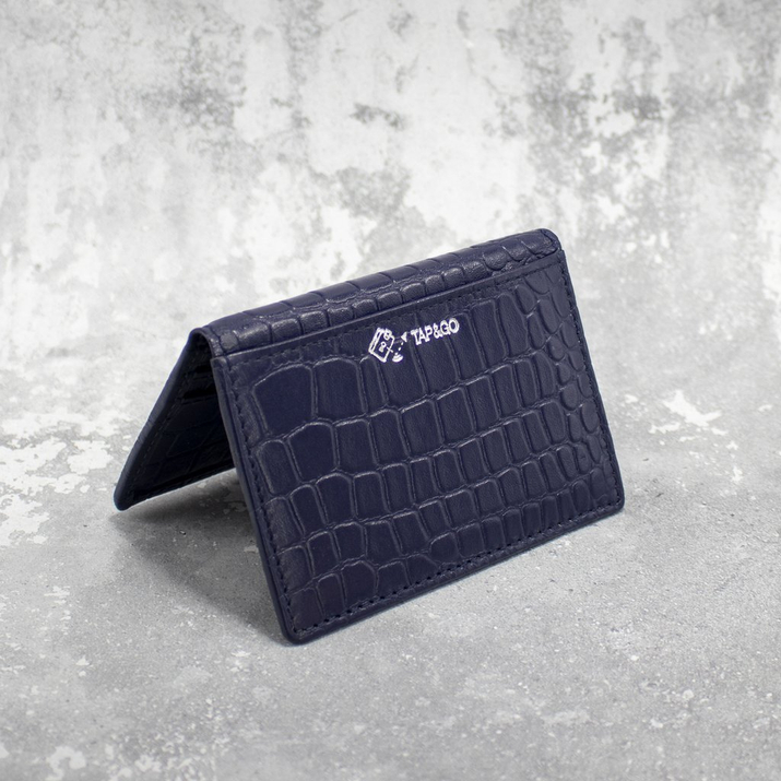 Portofel mic din piele pentru carduri de credit RFID (albastru marin, Croco)