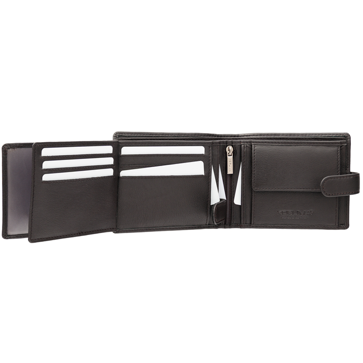 Portofel Bărbătesc din Piele Naturală cu Închidere, Protecție RFID, pentru Carduri Contactless și Monede (Maro Întunecat)