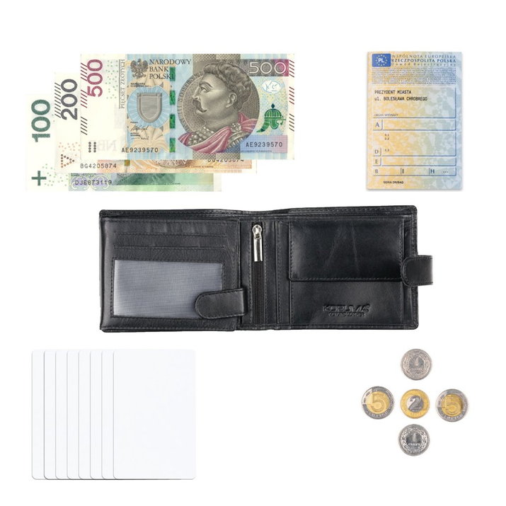Portofel Bărbătesc din Piele Naturală cu Protecție RFID pentru Carduri Contactless și Monede (Negru)