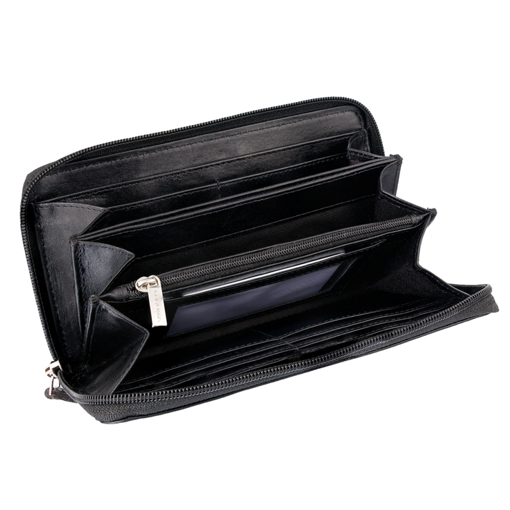 Portofel cu fermoar din piele pentru femei cu protecție RFID (negru)