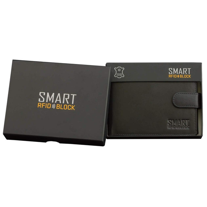 Portofel Bărbătesc din Piele Naturală cu Protecție RFID pentru Carduri Contactless și Monede (Negru)
