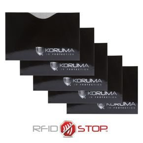 Suport pentru carduri de proximitate - Koruma (orizontal, negru, logo argintiu) set de 5 bucăți.