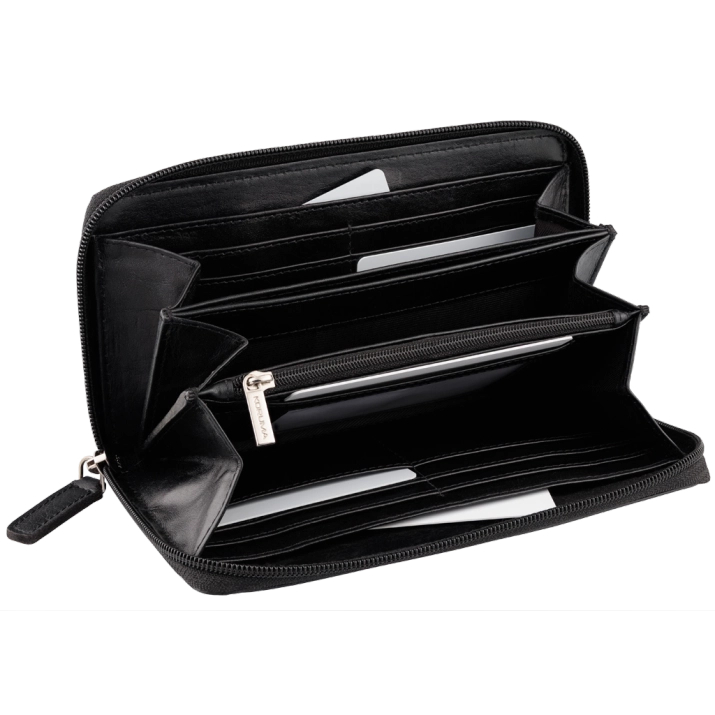 Portofel cu fermoar din piele pentru femei cu protecție RFID (negru)