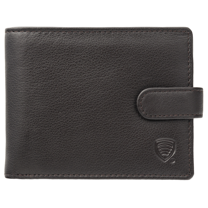 Portofel Bărbătesc din Piele Naturală cu Închidere, Protecție RFID, pentru Carduri Contactless și Monede (Maro Întunecat)
