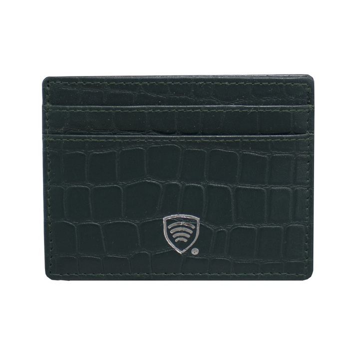 Husă antifurt din piele pentru carduri de proximitate RFID (Verde, Croco)