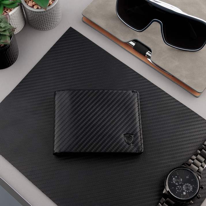 Portofel din piele SLIM pentru bărbați (negru, carbon)