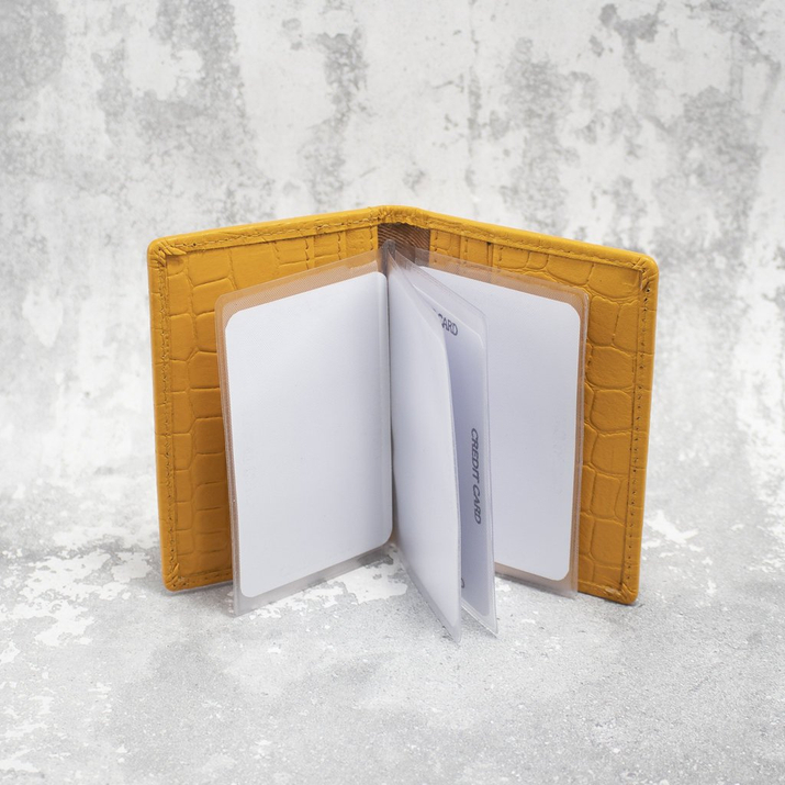 Portofel mic din piele pentru carduri de credit RFID (Galben, Croco)