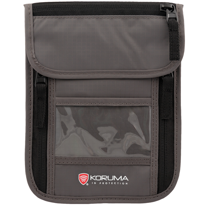 Portofel Antifurt pentru Gât cu Protecție RFID STOP™ - Ideal pentru Documente și Carduri (Gri Închis)