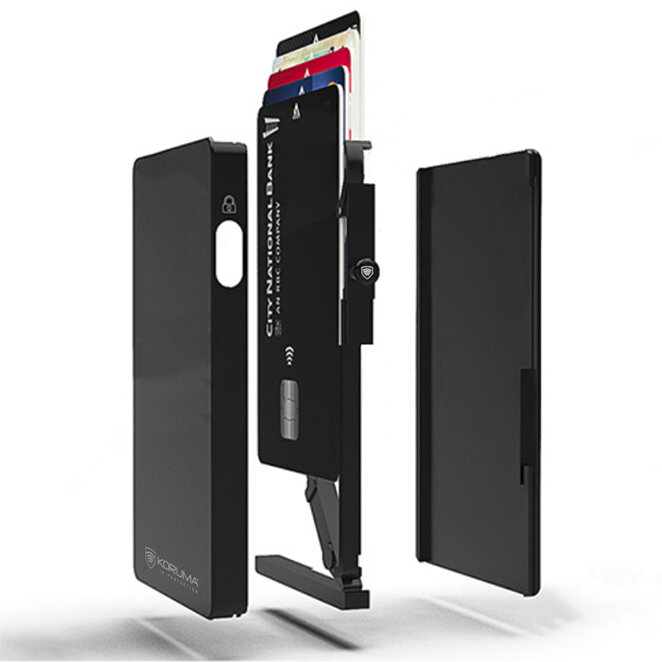 Portofel de carduri din aluminiu cu clip pentru bancnote (negru)