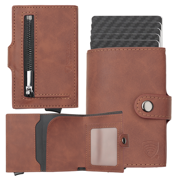 Portofel din piele pentru bărbați cu husă din aluminiu (negru)