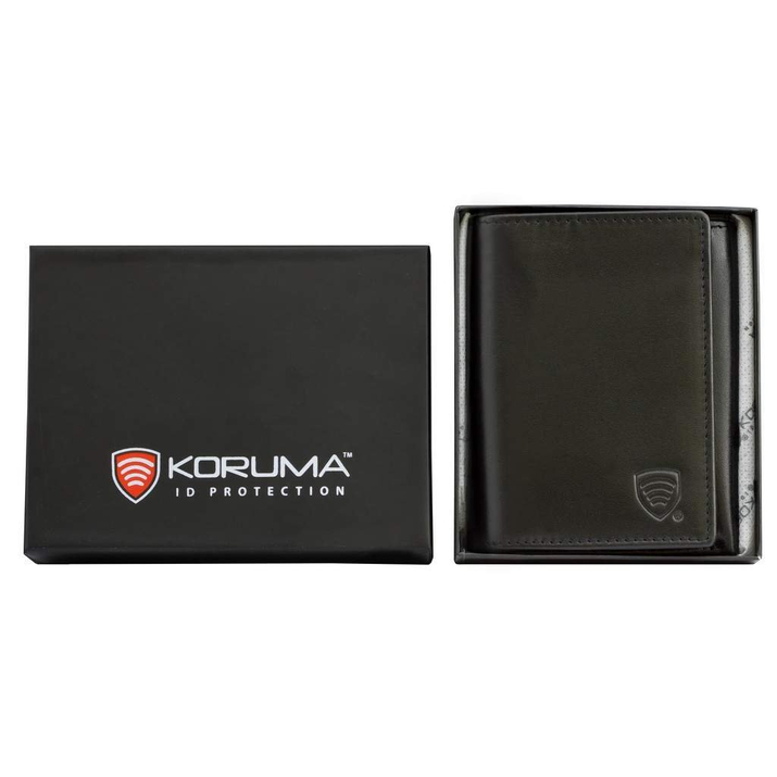 Portofel trifold din piele pentru protejarea cardurilor de proximitate (Negru)