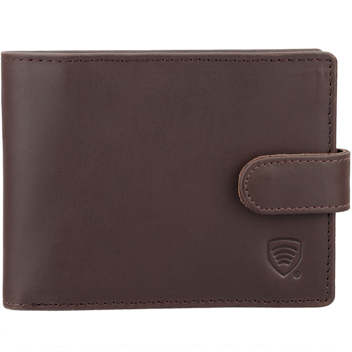 Portofel Bărbătesc din Piele Naturală cu Închidere, Protecție RFID, pentru Carduri Contactless și Monede (maro)