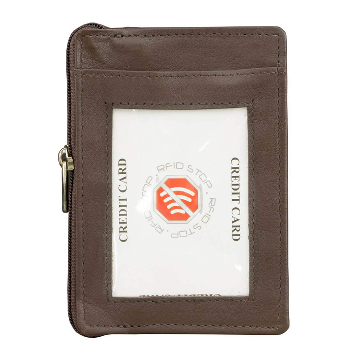 Portofel mic cu fermoar pentru carduri din piele (maro)