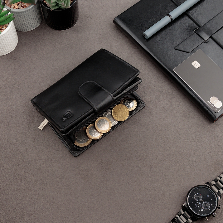 Portofel vertical din piele pentru bărbați cu protecție RFID BLOCK (negru)