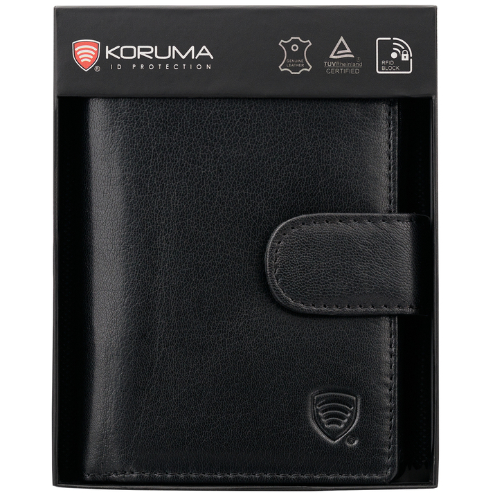 Portofel Bărbați din Piele Naturală cu Protecție RFID BLOCK pentru Carduri și Monede (negru)