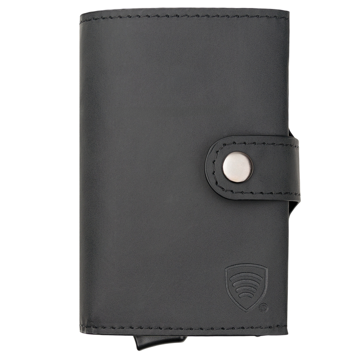 Portofel din piele pentru bărbați cu husă din aluminiu (negru)