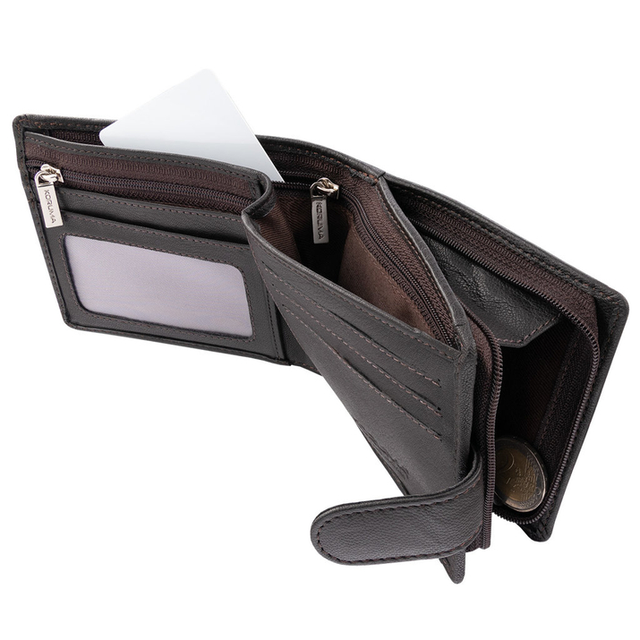 Portofel bărbătesc din piele cu fermoar și securitate RFID (maro)