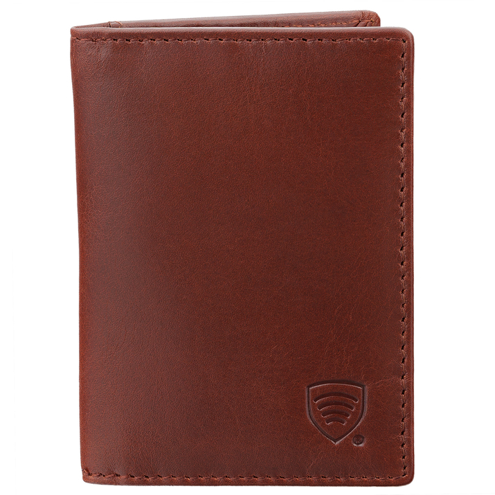 Portofel mic din piele antifurt pentru carduri de proximitate cu album extensibil (maro)